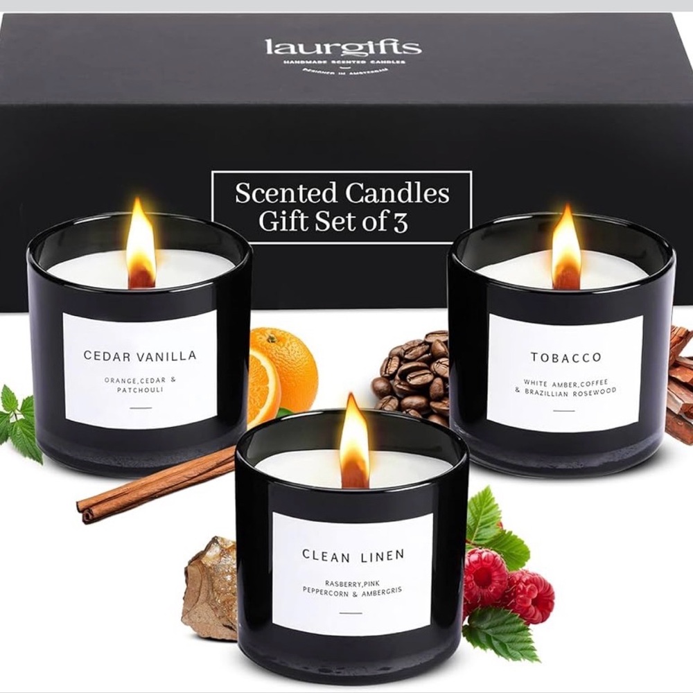 Scented Candles for Men – Tobacco, Cedar Vanilla & Clean Linen – Luxury Gift Box